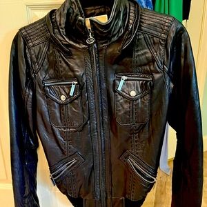 Michael Kors leather Moto bomber jacket